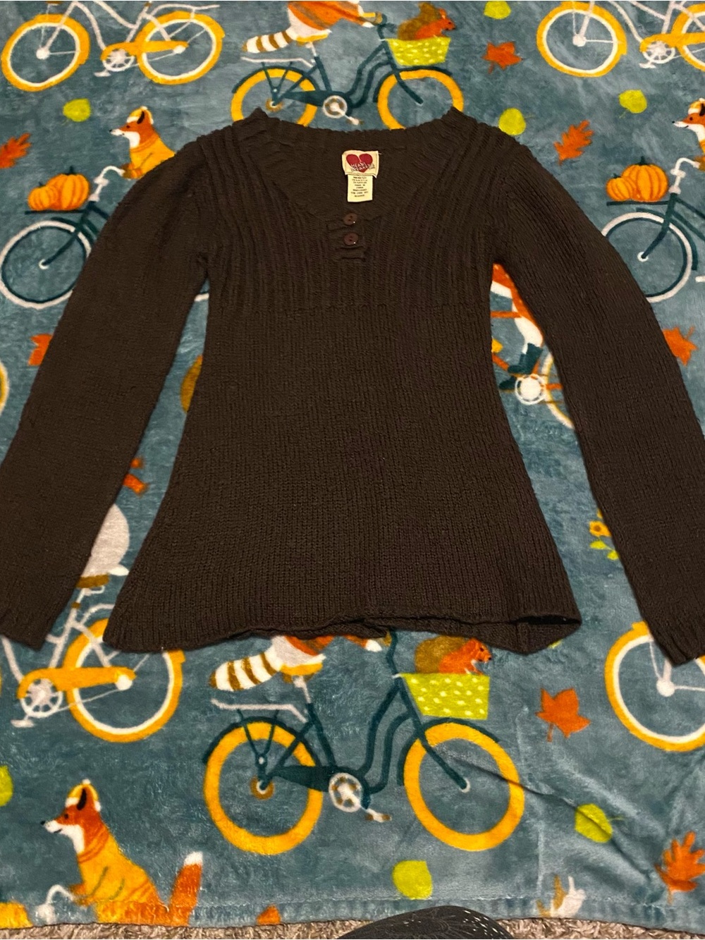 Brown V-neck Babydoll Henley Knit Buttons Heartbreakers Club Girls M/Women’s XS